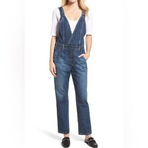 AG Adriano Goldschmied “Mabel” Deep V-Neck Denim Overalls in Meadow Wash - Large